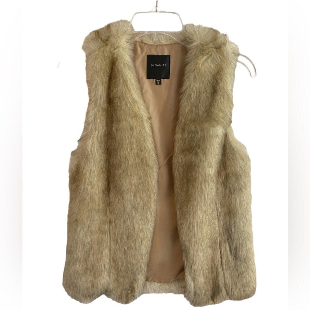 Dynamite Rabbit Faux Fur Vest Ladies XS Beige/Dark Beige - Picture 2 of 12